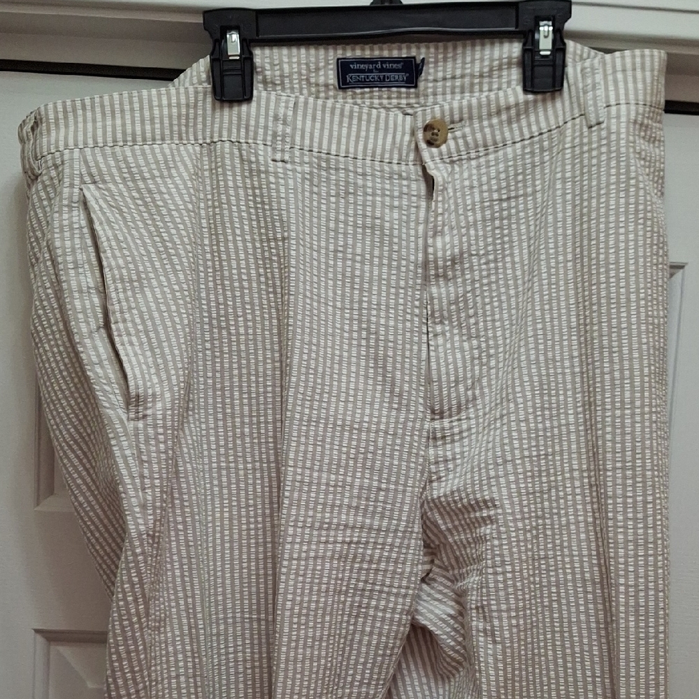 Vineyard Vines Men's Kentucky Derby Tan Seersucker Pants 38 32